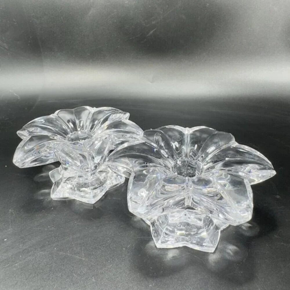 MIKASA Clear Crystal Glass Candle Stick Holder Set 2 Flower Shaped Candle Holder